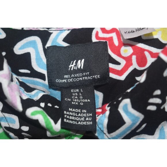 H&M Keith Haring Art Print Colorful Men's Cotton Short Sleeve Button Shirt L - Picture 4 of 8
